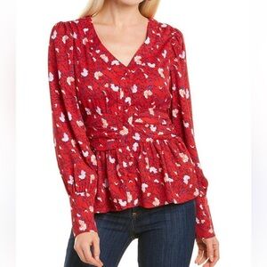 NWT Walter Baker Red Apple Blossom Floral Print “Clara" blouse - size XS